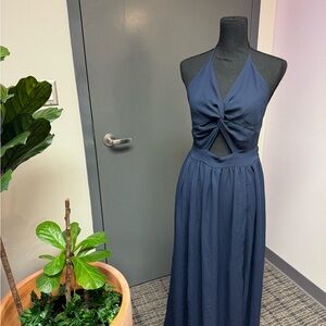 Elegant Navy Halter Dress
